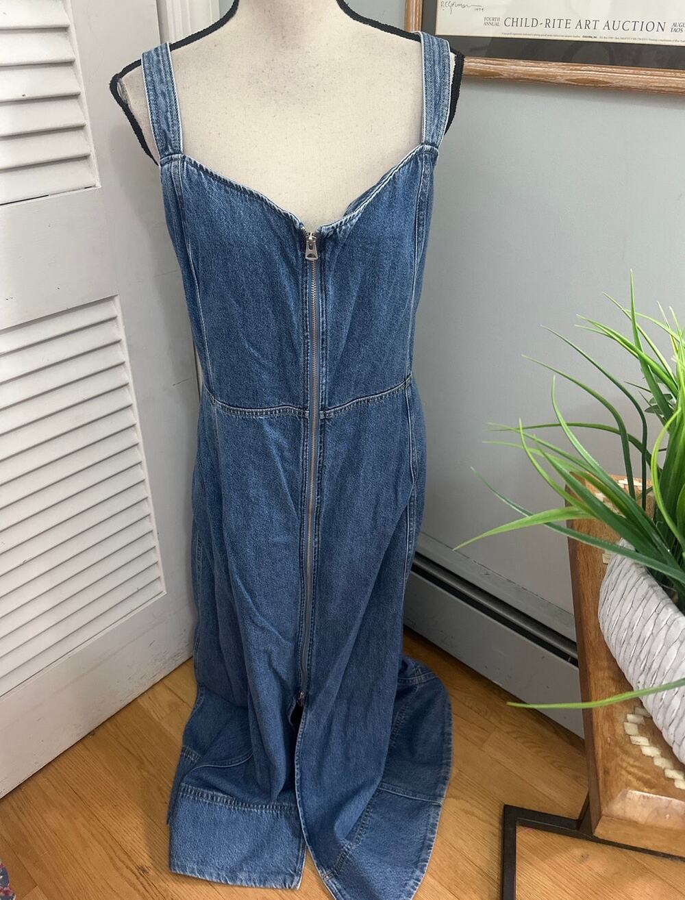Gap Dress Womens XL Denim Maxi Overall Jumper Zipper Front Country Boho Chic